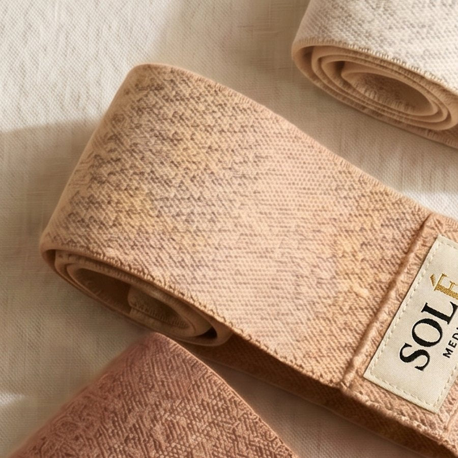Macro view of the soft woven fabric texture of a SOLÉ resistance band